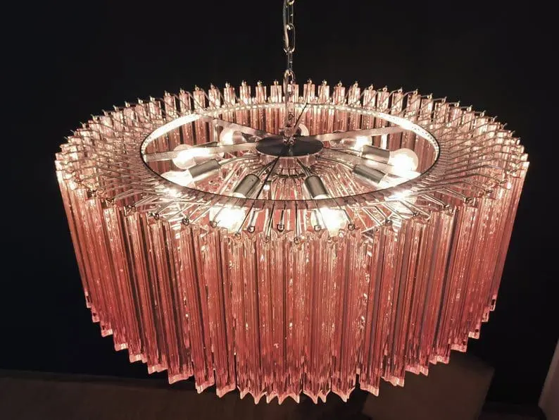 Murano Glass Chandelier – Triedri – 391 prisms – Pink - Image 3