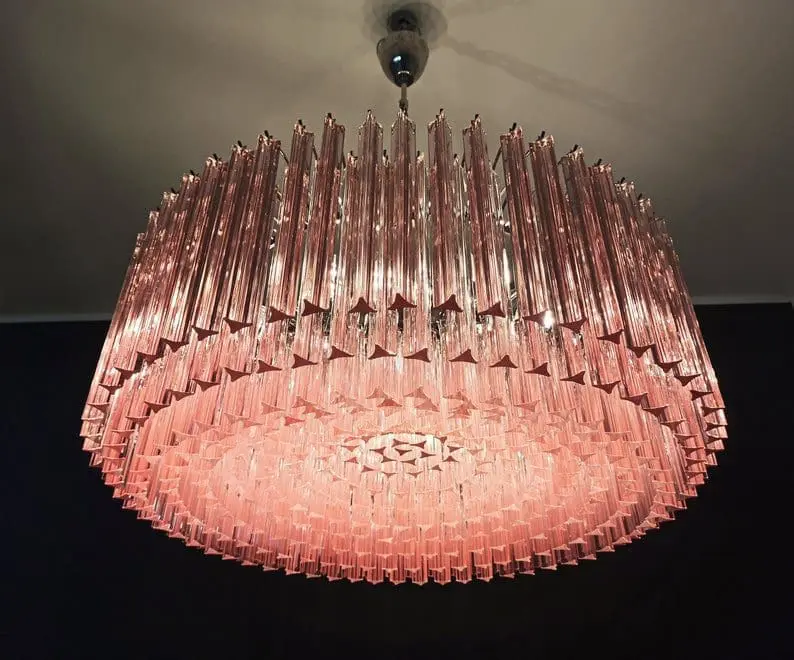 Murano Glass Chandelier – Triedri – 391 prisms – Pink - Image 4