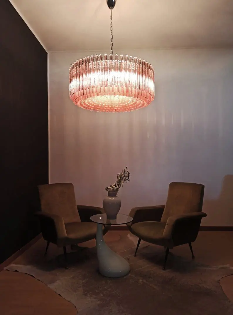 Murano Glass Chandelier – Triedri – 391 prisms – Pink - Image 5