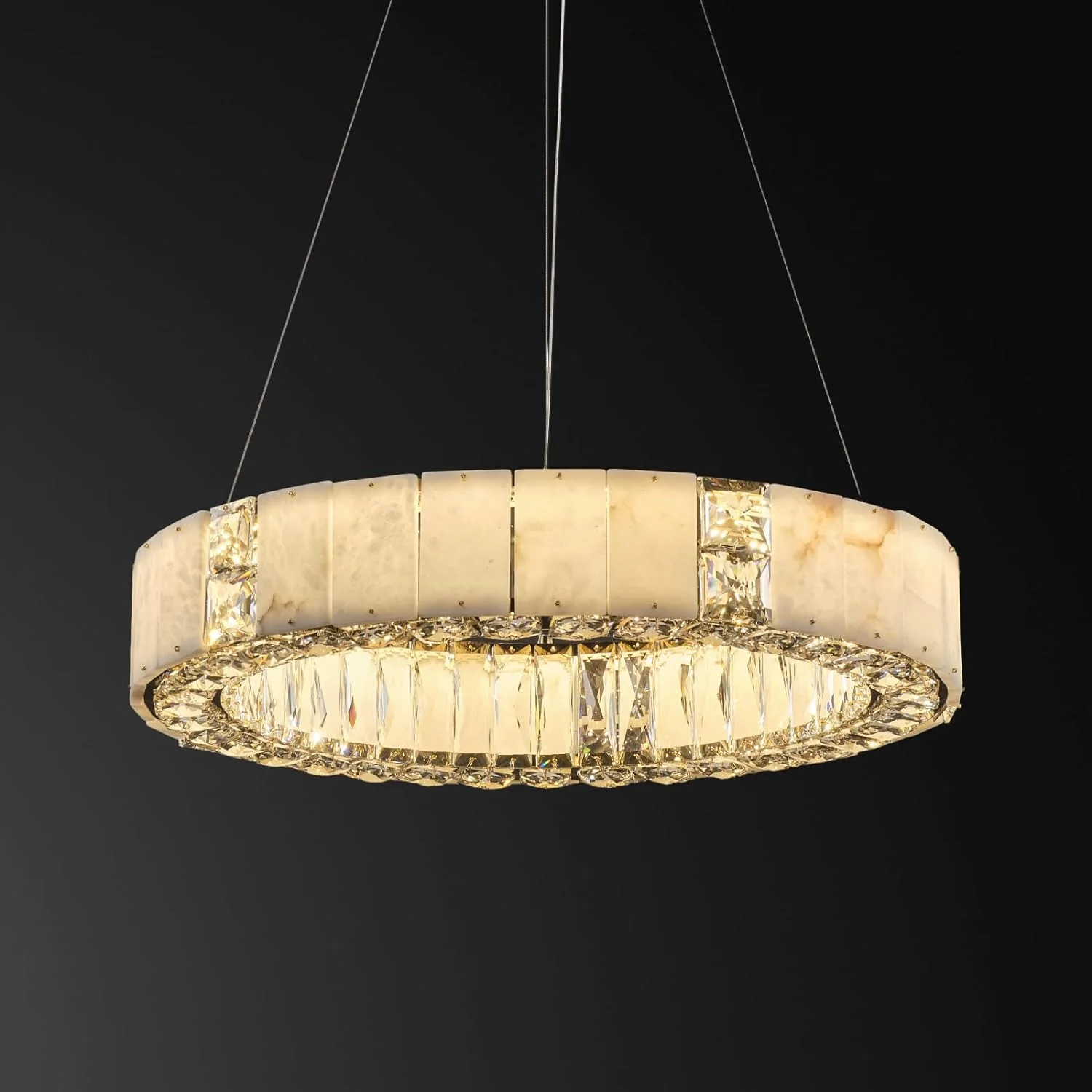 Natural Alabaster Chandeliers, D23 Round Crystal Chandeliers for Dining Room - Image 2