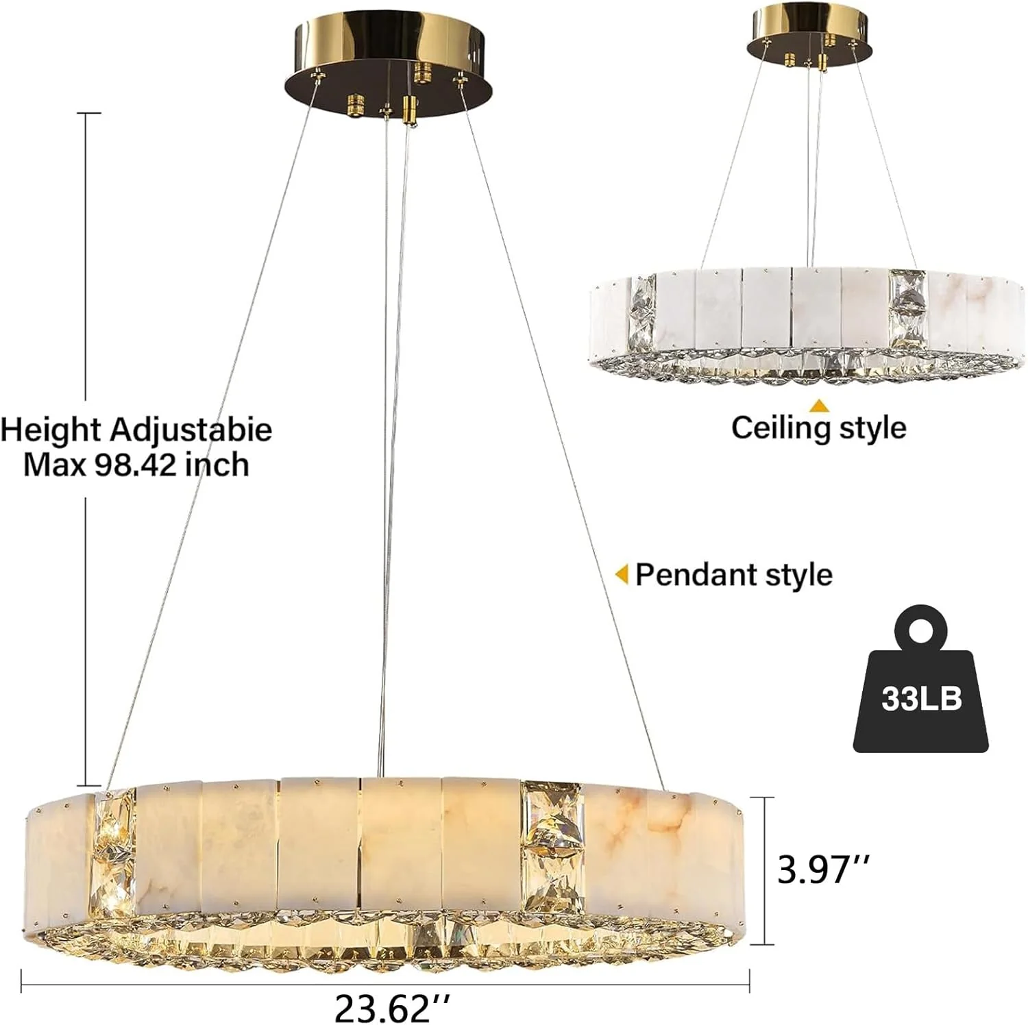 Natural Alabaster Chandeliers, D23 Round Crystal Chandeliers for Dining Room - Image 3