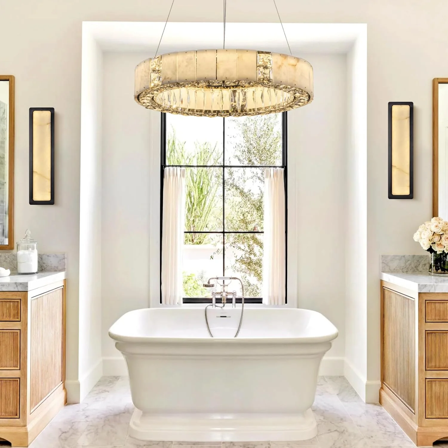 Natural Alabaster Chandeliers, D23 Round Crystal Chandeliers for Dining Room - Image 4