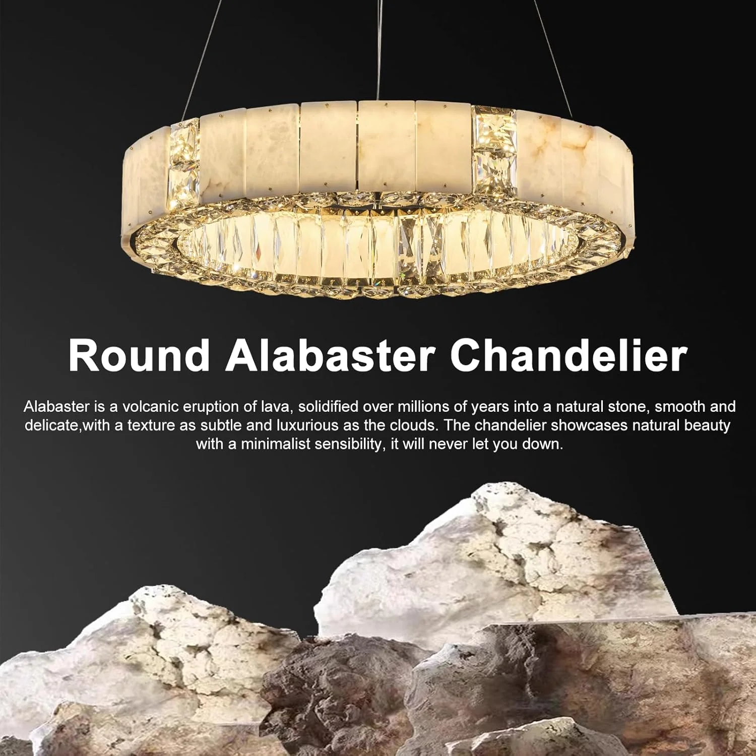 Natural Alabaster Chandeliers, D23 Round Crystal Chandeliers for Dining Room - Image 5