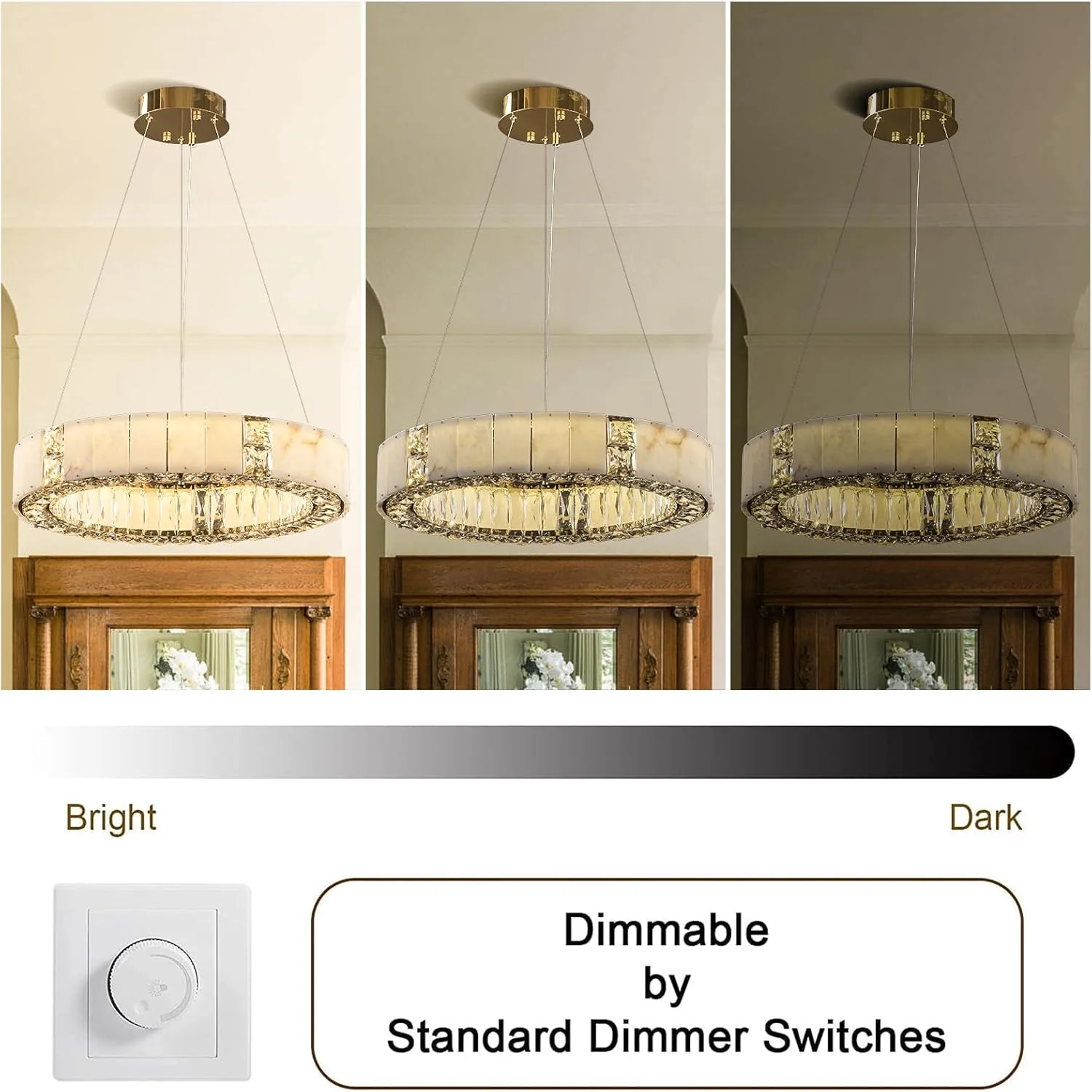 Natural Alabaster Chandeliers, D23 Round Crystal Chandeliers for Dining Room - Image 7
