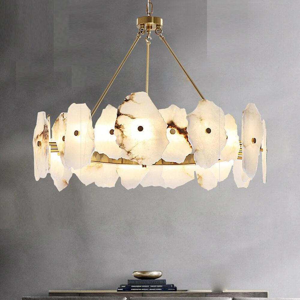 Natural Flake Alabaster Modern Round Chandelier - Image 2
