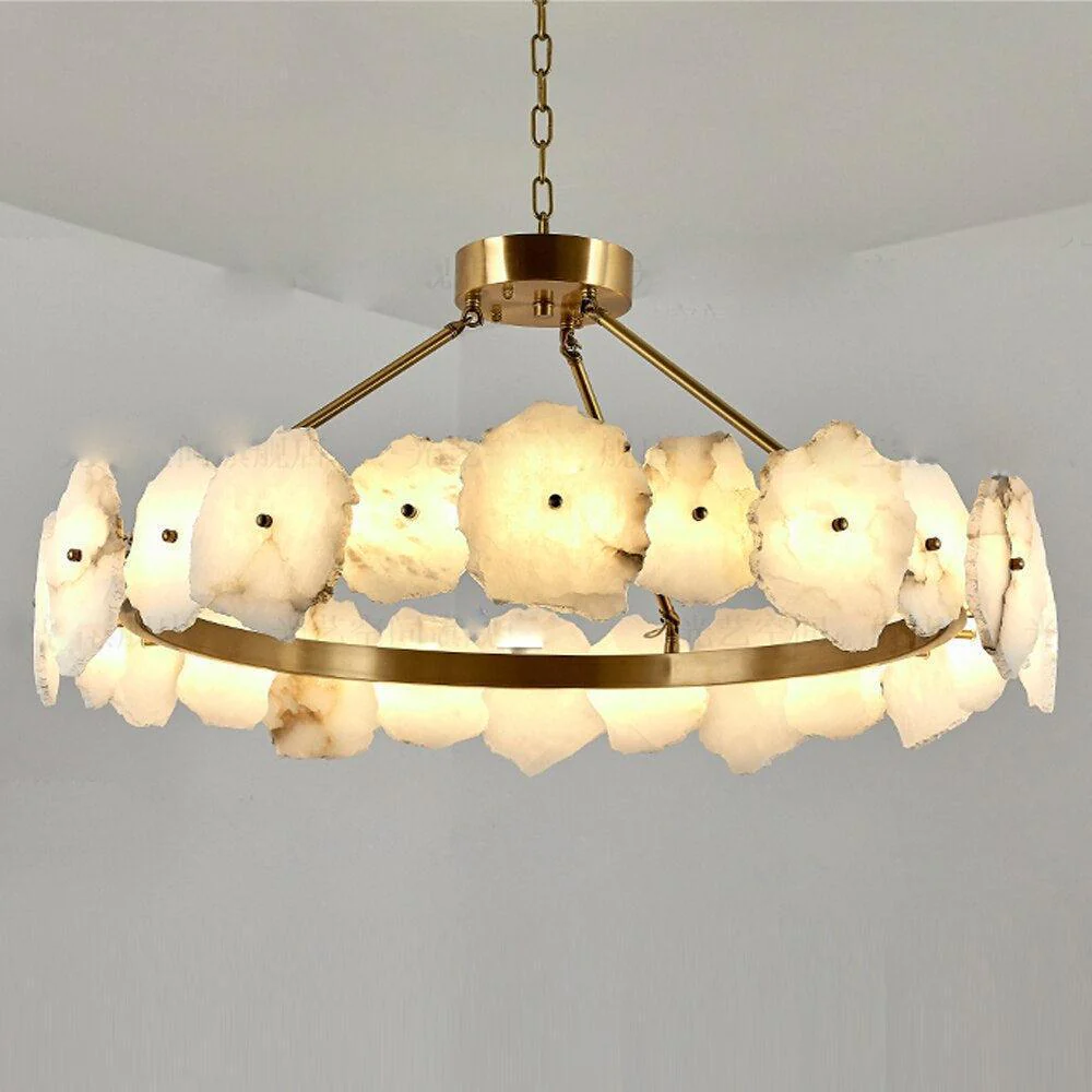 Natural Flake Alabaster Modern Round Chandelier - Image 3