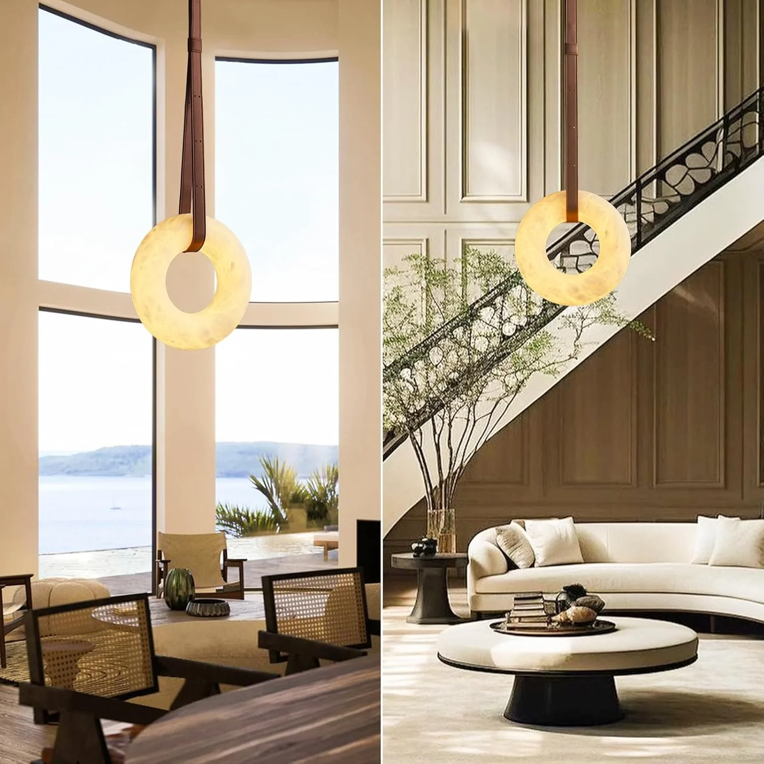 Natural Alabaster Pendant Lights, Round Shape Pendant Lighting - Image 4