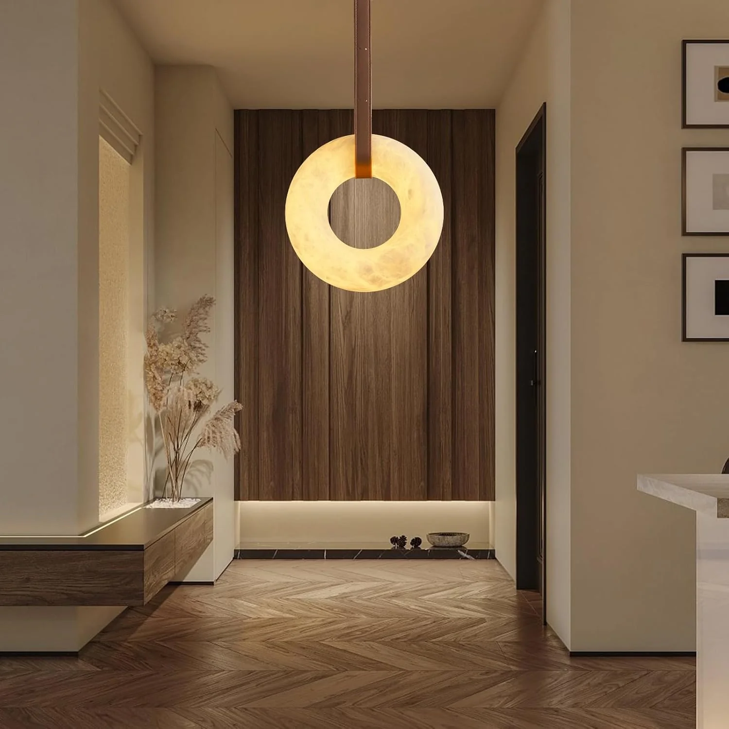 Natural Alabaster Pendant Lights, Round Shape Pendant Lighting - Image 7