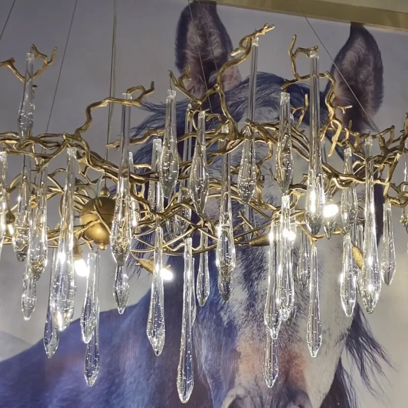 New Clear Glass Raindrop Copper Branch Chandelier Modern Designer Pendant Light For Dining Table/Kitchen Island - Image 5