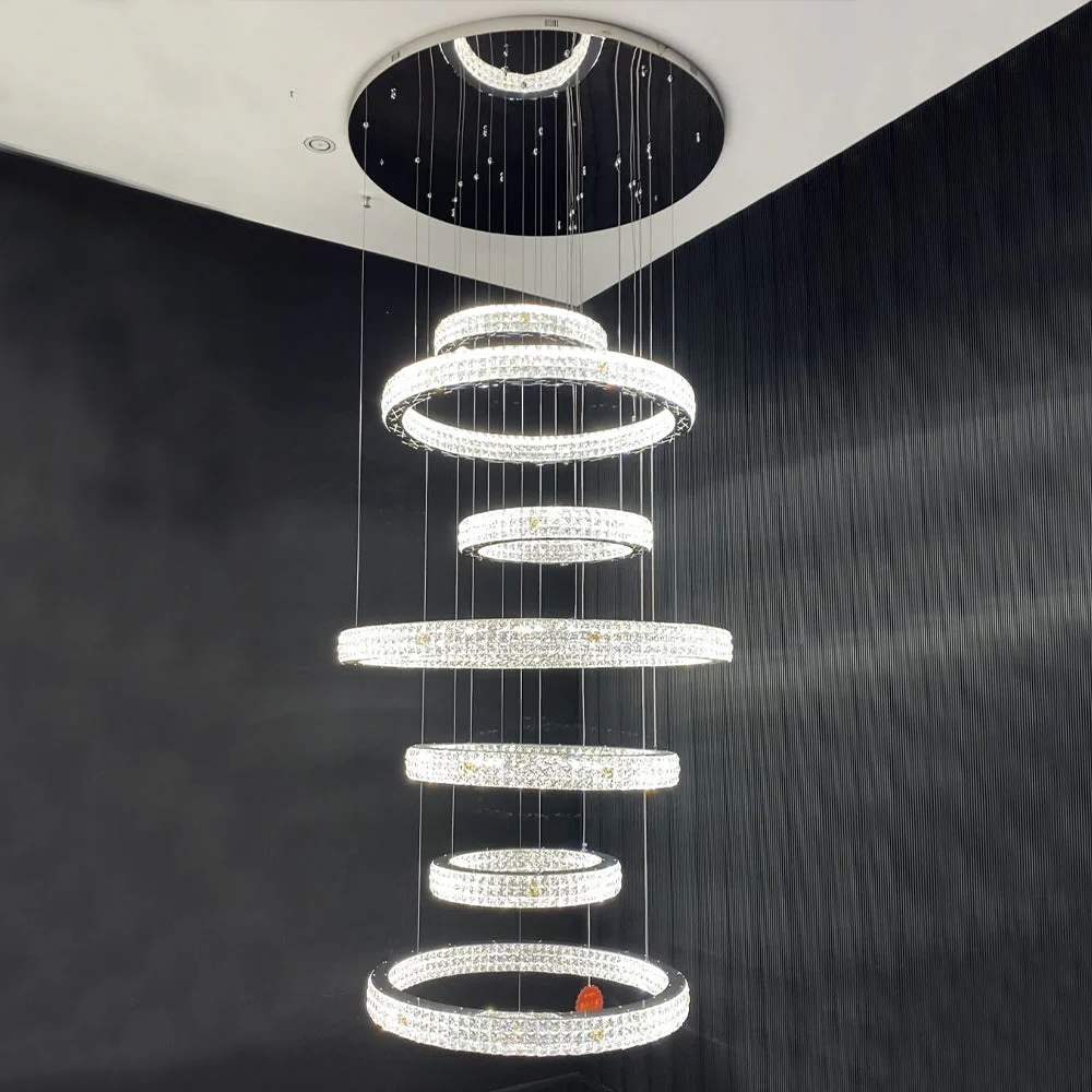 New Modern Light Luxury Oversized Multi-tiered Rings Crystal Chandelier for Staircase/Duplex/High-ceiling Space - Image 3