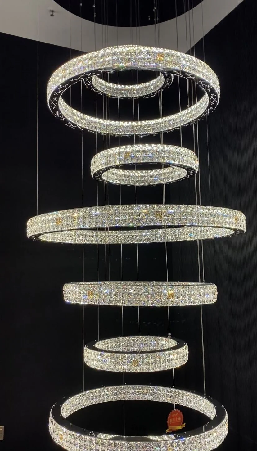 New Modern Light Luxury Oversized Multi-tiered Rings Crystal Chandelier for Staircase/Duplex/High-ceiling Space - Image 4