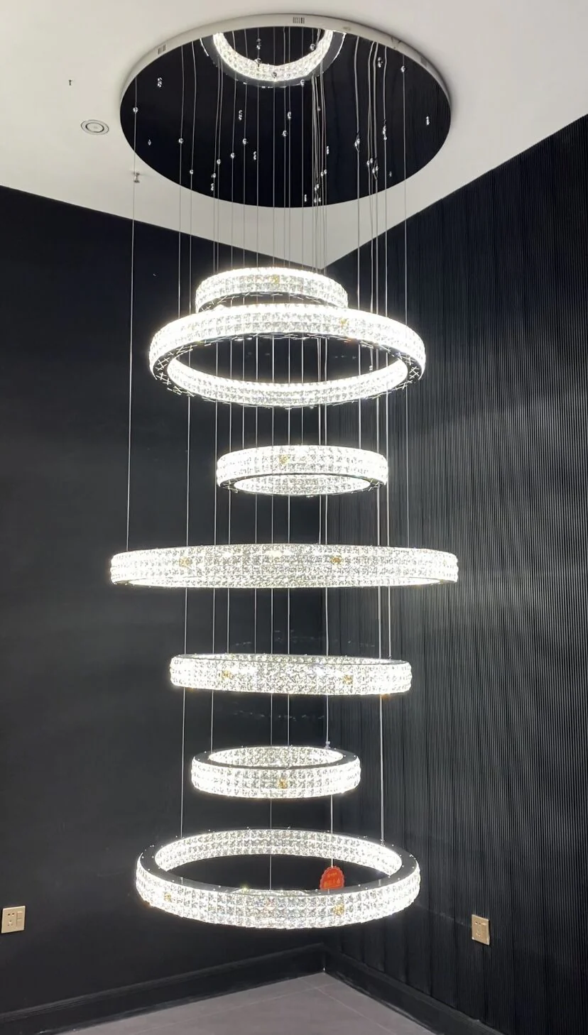 New Modern Light Luxury Oversized Multi-tiered Rings Crystal Chandelier for Staircase/Duplex/High-ceiling Space - Image 6