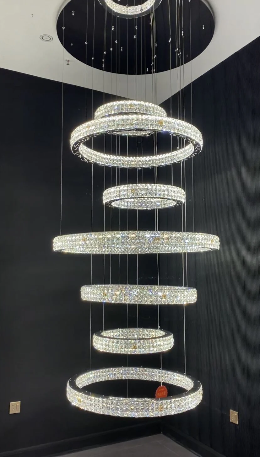 New Modern Light Luxury Oversized Multi-tiered Rings Crystal Chandelier for Staircase/Duplex/High-ceiling Space - Image 7