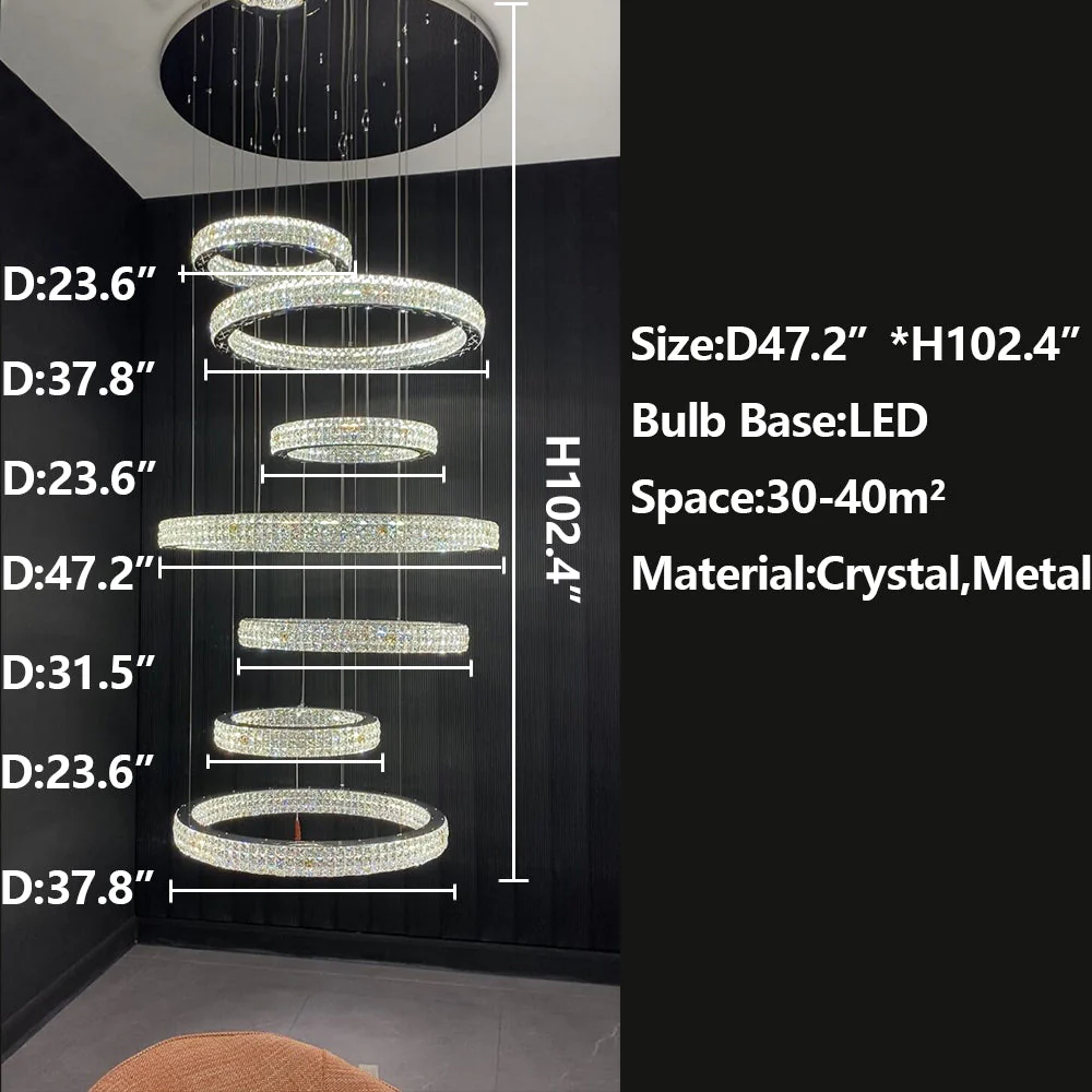 New Modern Light Luxury Oversized Multi-tiered Rings Crystal Chandelier for Staircase/Duplex/High-ceiling Space - Image 8