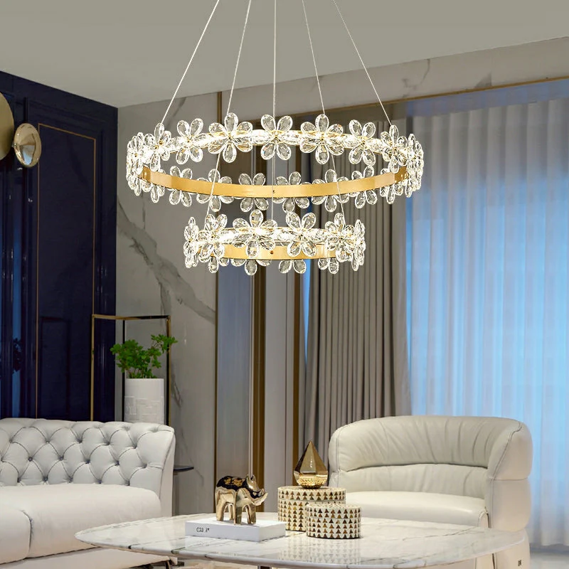 New Style Flower Crystal Chandelier For Living Room Petal Ring Pendant Lighting Fixture for Girls Bedroom - Image 2