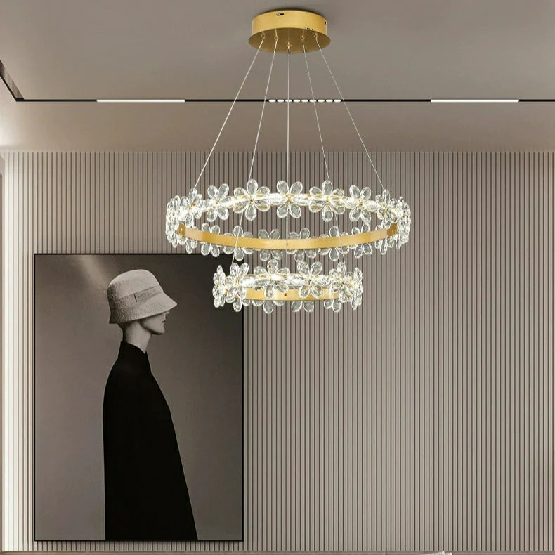 New Style Flower Crystal Chandelier For Living Room Petal Ring Pendant Lighting Fixture for Girls Bedroom - Image 6