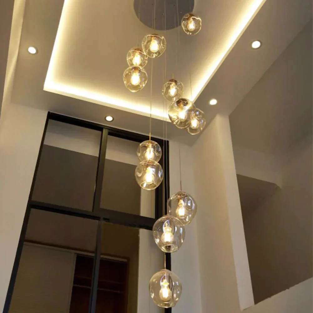 Nordic Designer Long Spiral Glass Chandelier Modern Light Luxury Decorative Light Fixture For Staircase/Hallway - Image 2