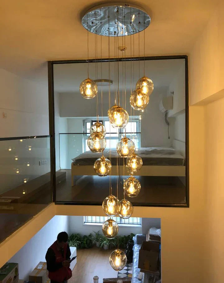 Nordic Designer Long Spiral Glass Chandelier Modern Light Luxury Decorative Light Fixture For Staircase/Hallway - Image 8