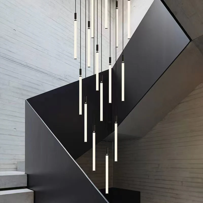 Nordic Fashion Minimalist Black Straight Pendant Chandelier for Bedside/Staircase/Loft/Duplex - Image 2