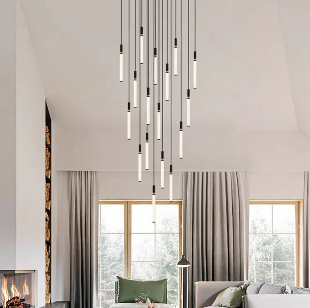Nordic Fashion Minimalist Black Straight Pendant Chandelier for Bedside/Staircase/Loft/Duplex - Image 3