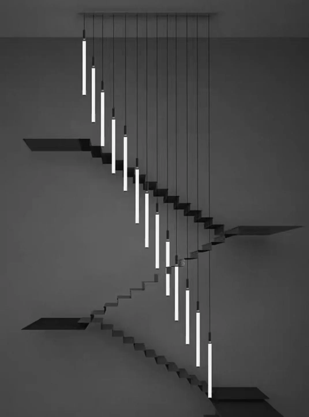 Nordic Fashion Minimalist Black Straight Pendant Chandelier for Bedside/Staircase/Loft/Duplex - Image 9