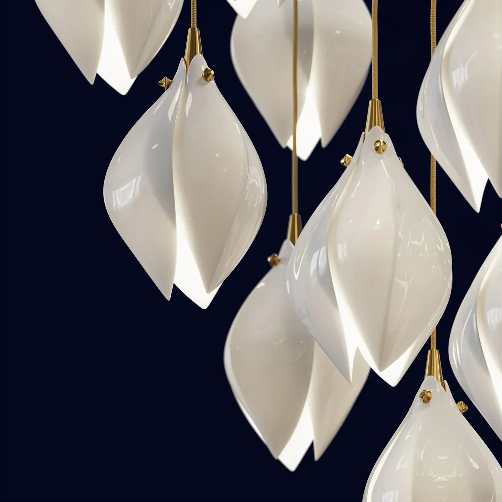 Nordic Magnolia Flower Ceramics Chandelier with Rectangular Canopy - Image 4