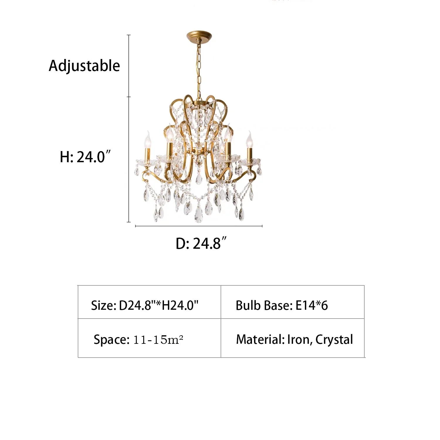 Nordic Vintage Candle Pendant Romantic Crystal Chandelier for Bedroom / Dining Room / Living Room - Image 6