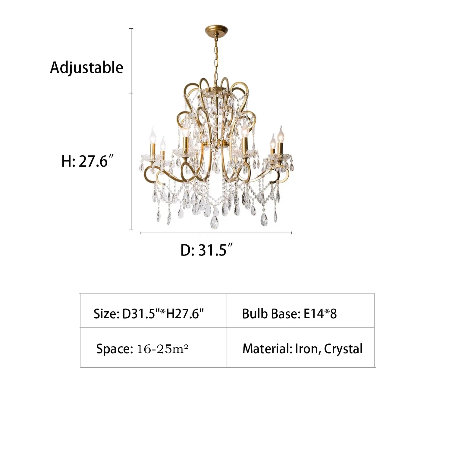 Nordic Vintage Candle Pendant Romantic Crystal Chandelier for Bedroom / Dining Room / Living Room - Image 7