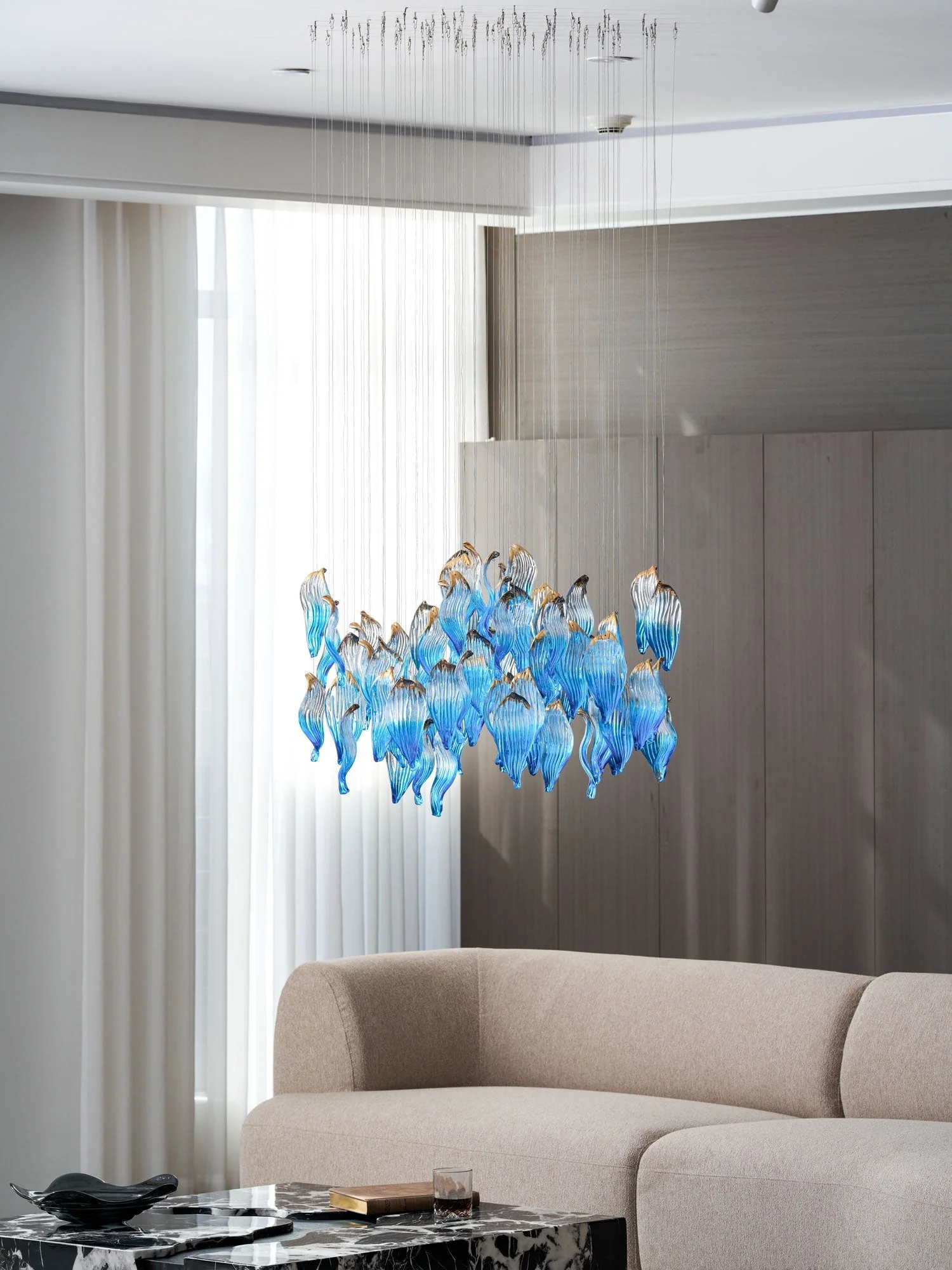 Galaxy Ocean Drift Blown Glass Crystal Spiral Chandelier - Image 10