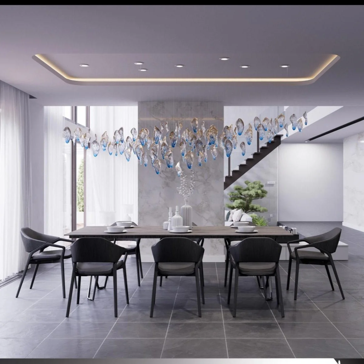 Galaxy Ocean Drift Blown Glass Crystal Spiral Chandelier - Image 2