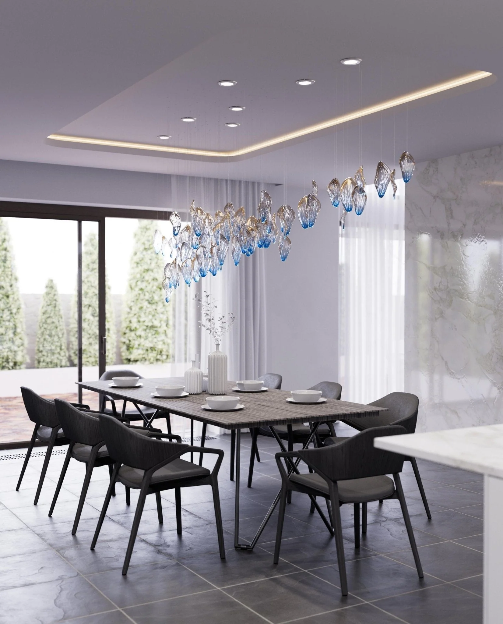 Galaxy Ocean Drift Blown Glass Crystal Spiral Chandelier - Image 3