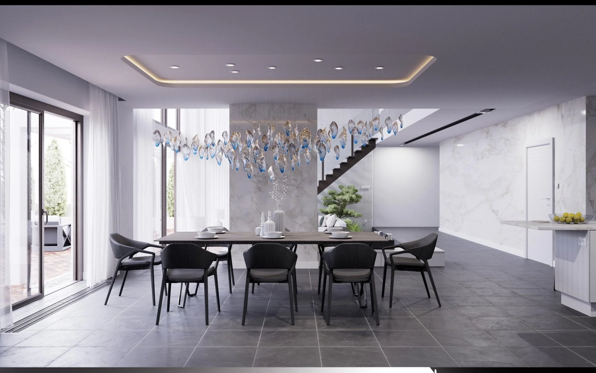 Galaxy Ocean Drift Blown Glass Crystal Spiral Chandelier - Image 4