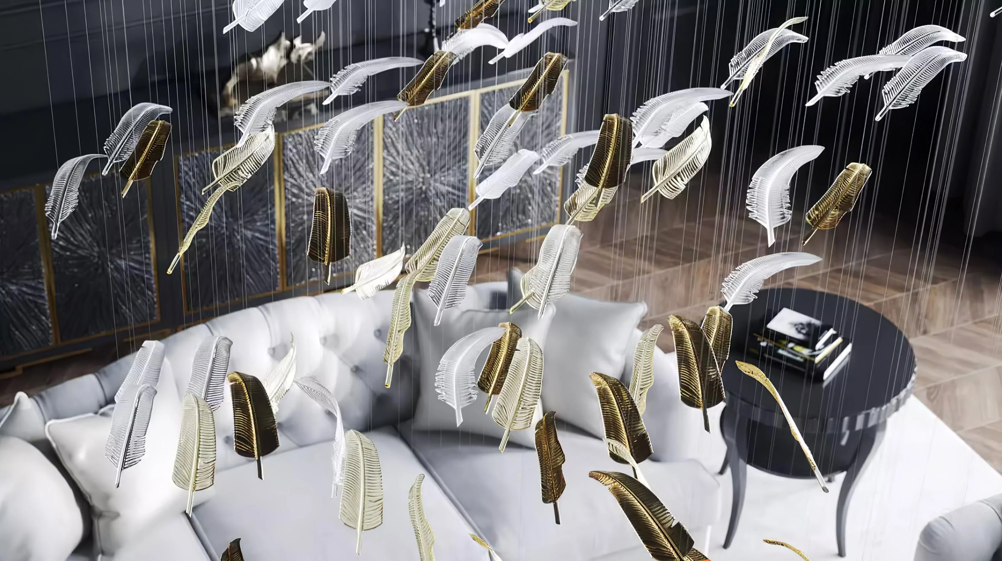 Odette Glass Feathers Chandelier,  Customized Modern Chandelier For Lobby,Hallway,Staircase - Image 48