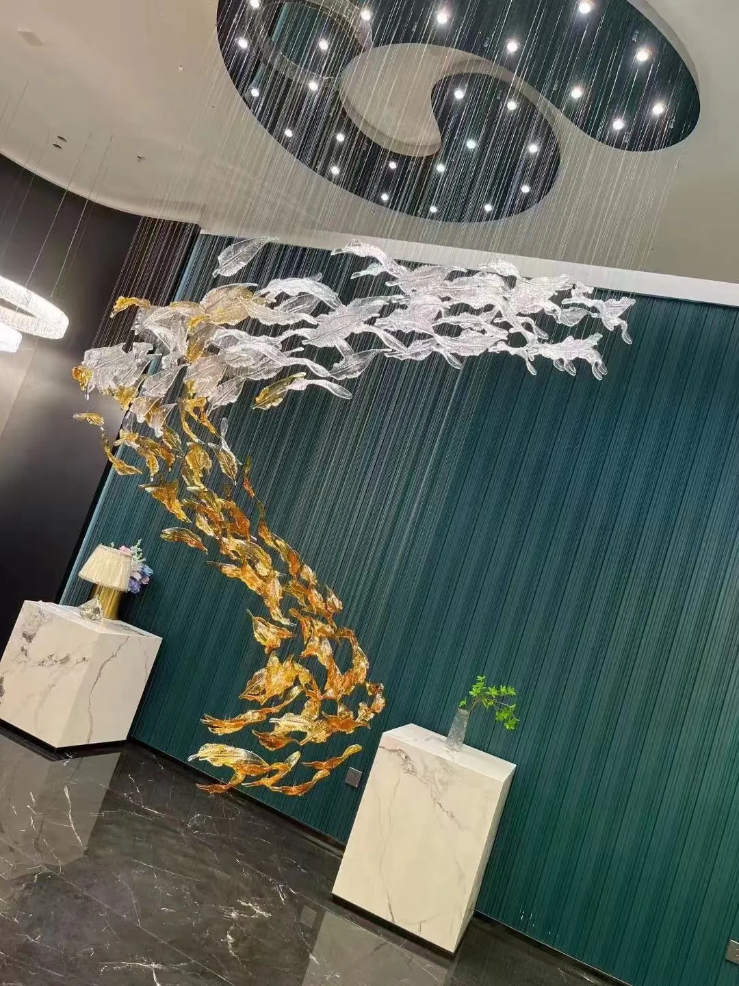 Odette Glass Feathers Chandelier,  Customized Modern Chandelier For Lobby,Hallway,Staircase - Image 56