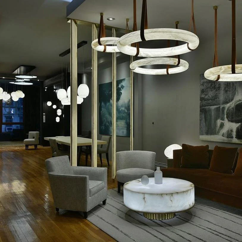 Oslo Pendant Alabaster Chandelier, Halo Ring Chandelier - Image 12