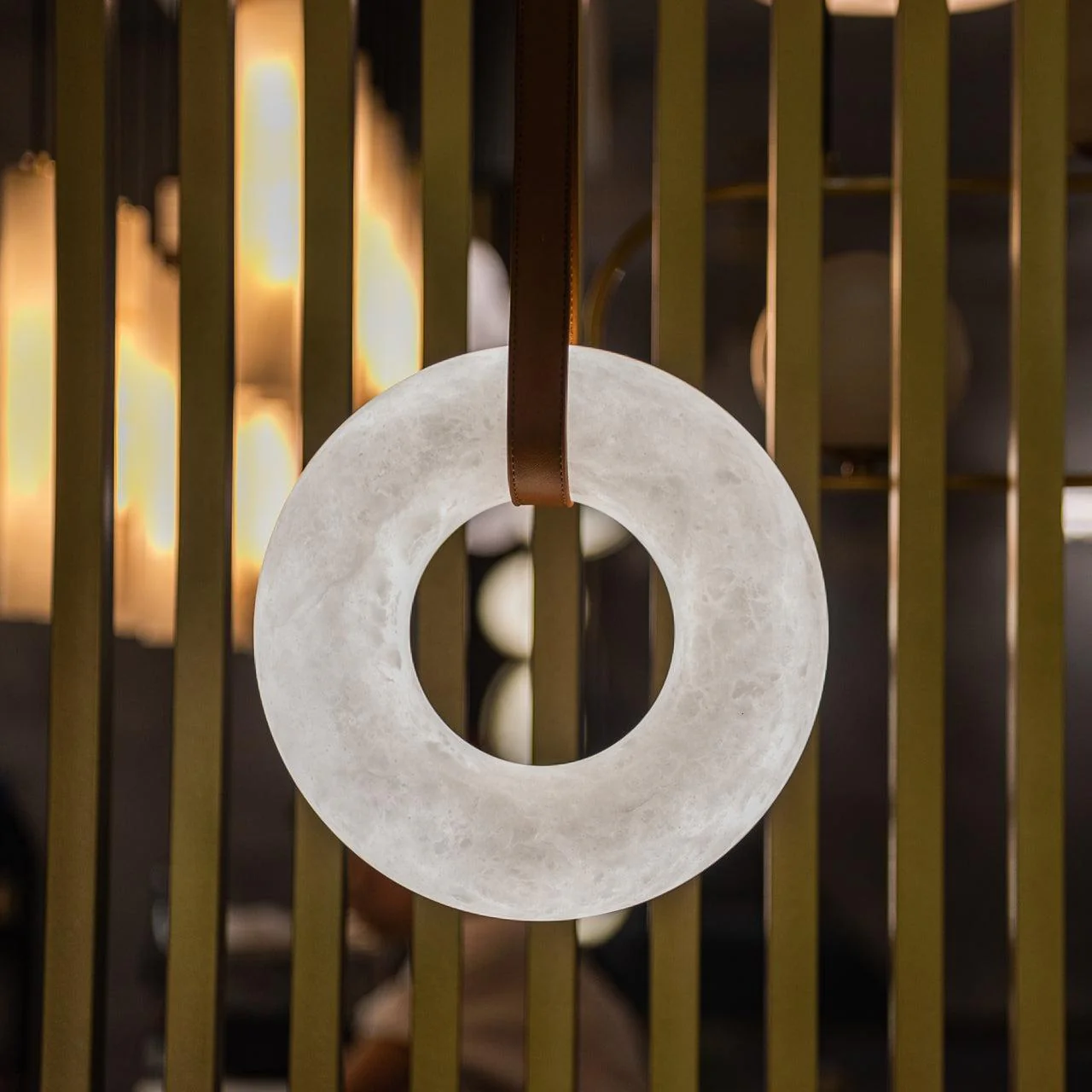 Oslo Pendant Alabaster Chandelier, Halo Ring Chandelier - Image 13