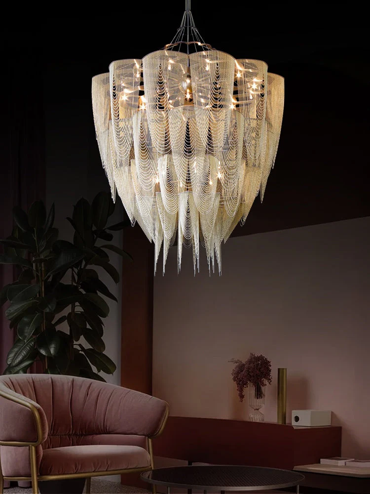 Oversized Post-Modern Aluminium Chain Tassel Pendant Chandelier for Large Living Room/Staircase/Villa - Image 12