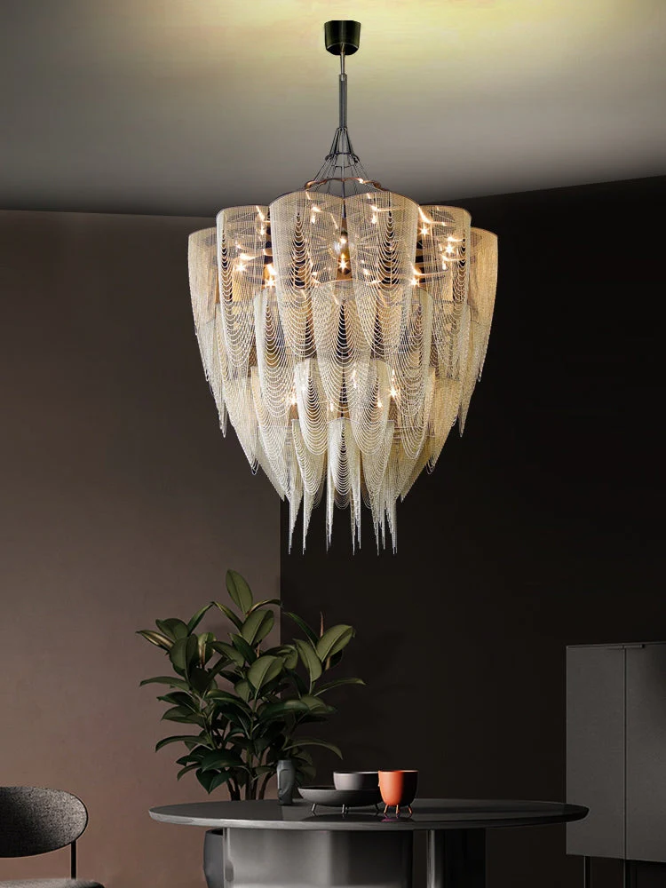 Oversized Post-Modern Aluminium Chain Tassel Pendant Chandelier for Large Living Room/Staircase/Villa - Image 13