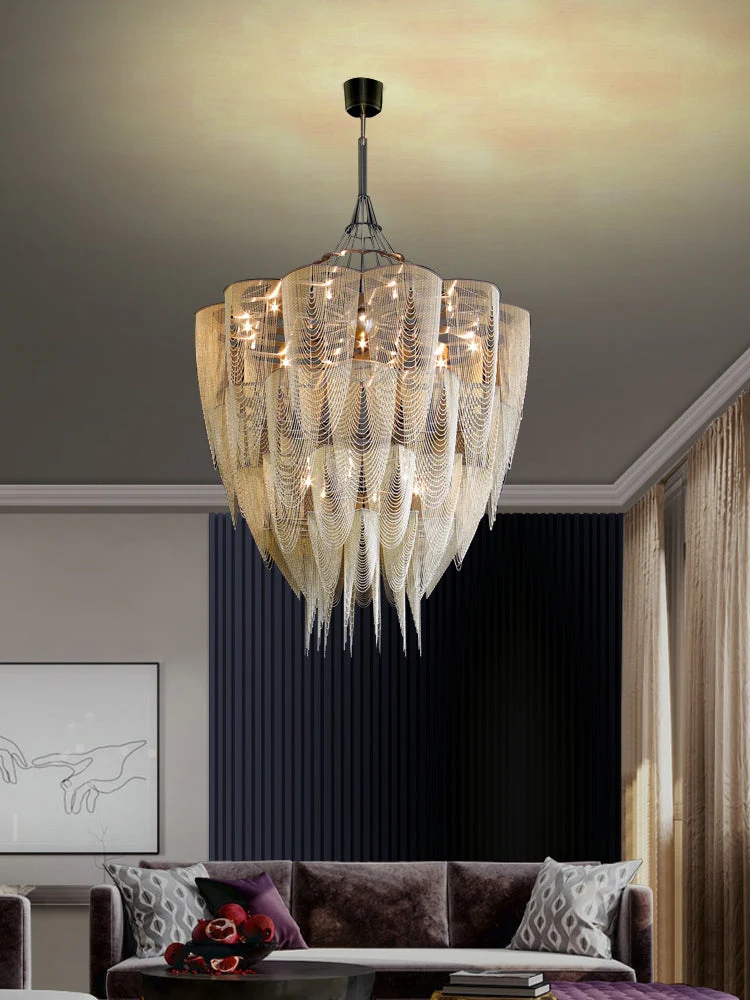 Oversized Post-Modern Aluminium Chain Tassel Pendant Chandelier for Large Living Room/Staircase/Villa - Image 14