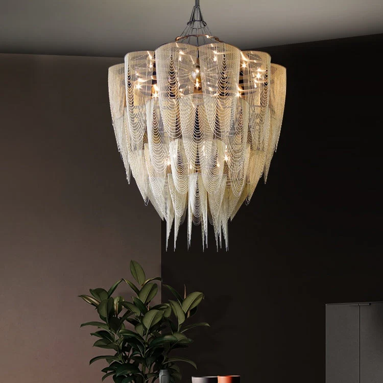 Oversized Post-Modern Aluminium Chain Tassel Pendant Chandelier for Large Living Room/Staircase/Villa - Image 2