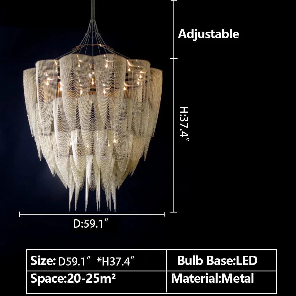 Oversized Post-Modern Aluminium Chain Tassel Pendant Chandelier for Large Living Room/Staircase/Villa - Image 22