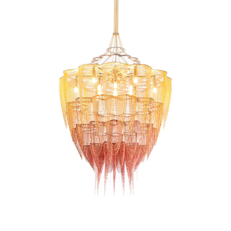Oversized Post-Modern Aluminium Chain Tassel Pendant Chandelier for Large Living Room/Staircase/Villa - Image 4