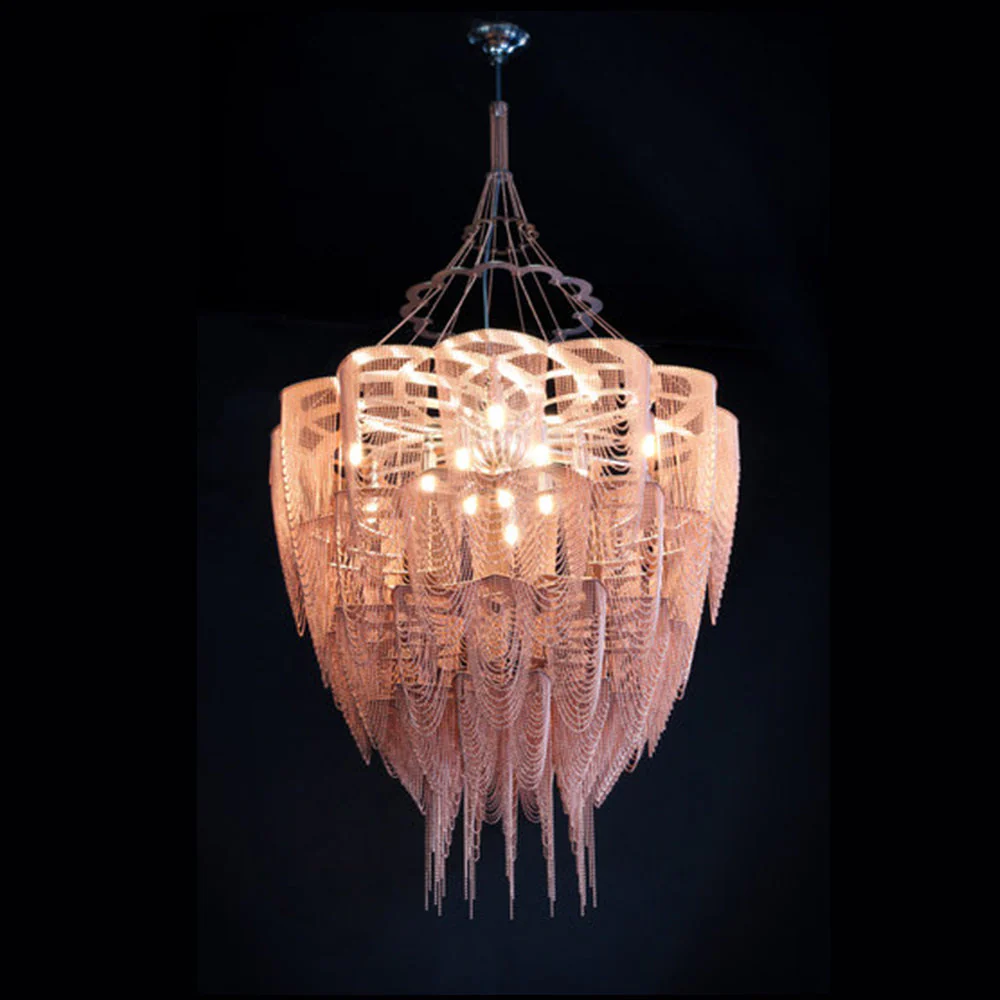 Oversized Post-Modern Aluminium Chain Tassel Pendant Chandelier for Large Living Room/Staircase/Villa - Image 5