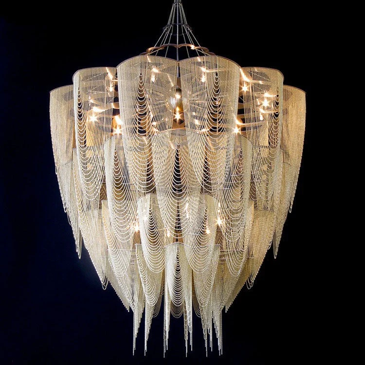 Oversized Post-Modern Aluminium Chain Tassel Pendant Chandelier for Large Living Room/Staircase/Villa - Image 7