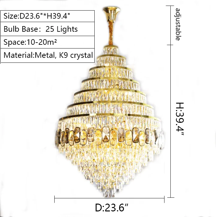 Honeycomb Shaped Ceiling Chandelier Extra Large Crystal Light Fixture For Foyer Staircase/ Entryway In Gold Finish - Image 10