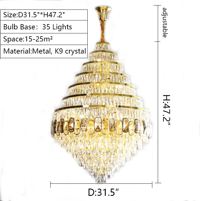 Honeycomb Shaped Ceiling Chandelier Extra Large Crystal Light Fixture For Foyer Staircase/ Entryway In Gold Finish - Image 11