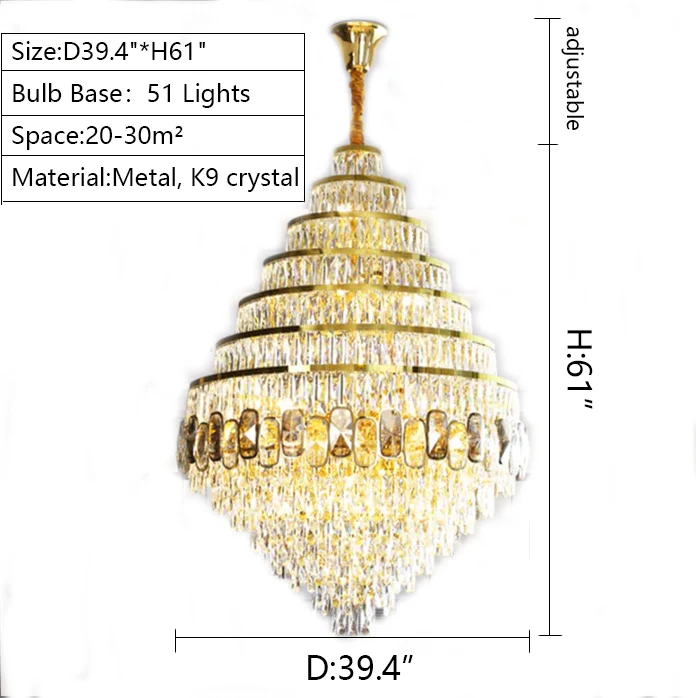Honeycomb Shaped Ceiling Chandelier Extra Large Crystal Light Fixture For Foyer Staircase/ Entryway In Gold Finish - Image 12