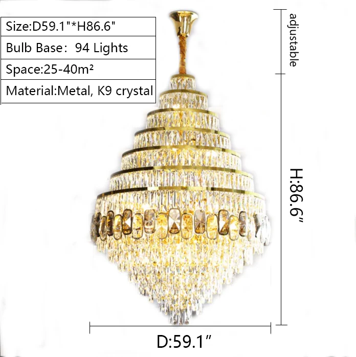 Honeycomb Shaped Ceiling Chandelier Extra Large Crystal Light Fixture For Foyer Staircase/ Entryway In Gold Finish - Image 14