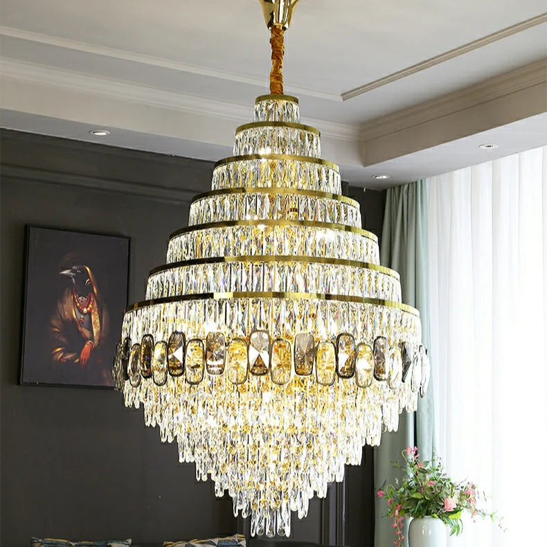 Honeycomb Shaped Ceiling Chandelier Extra Large Crystal Light Fixture For Foyer Staircase/ Entryway In Gold Finish - Image 5