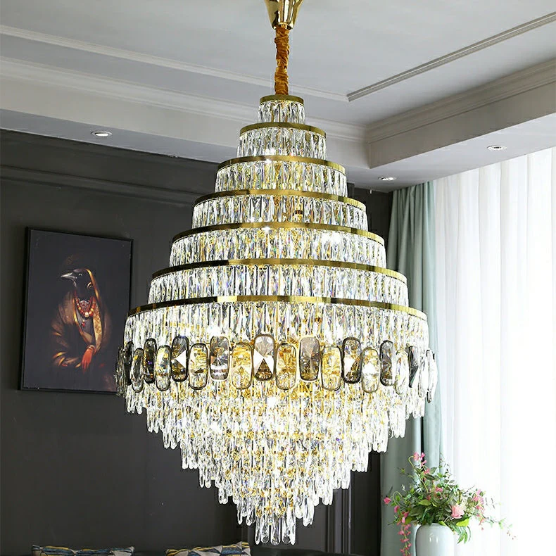 Honeycomb Shaped Ceiling Chandelier Extra Large Crystal Light Fixture For Foyer Staircase/ Entryway In Gold Finish - Image 6